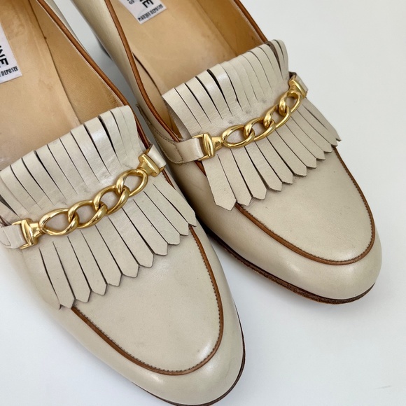 Vintage Cream Celine Heeled Loafers with Gold Chain IT 40 - Picture 2 of 14